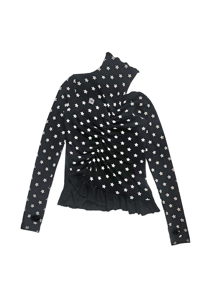SHIRRING REVERSIBLE TURTLENECK TOP BLACK