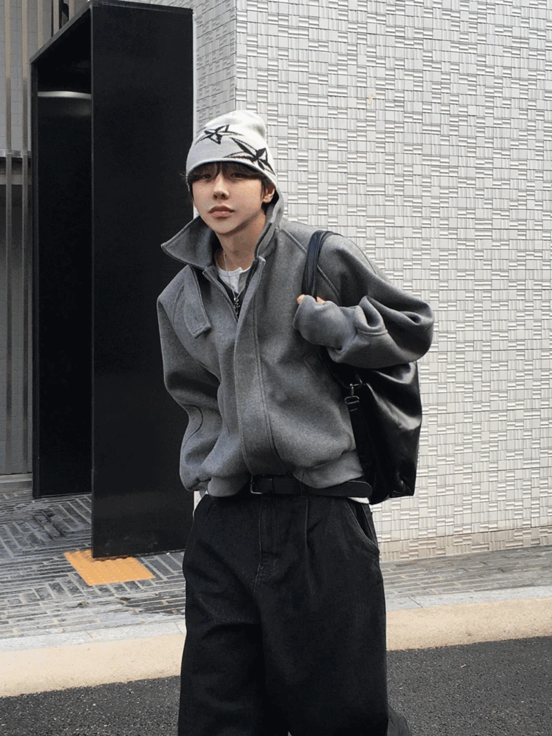 블로우 울 카라 블루종 숏 코트 (2color)