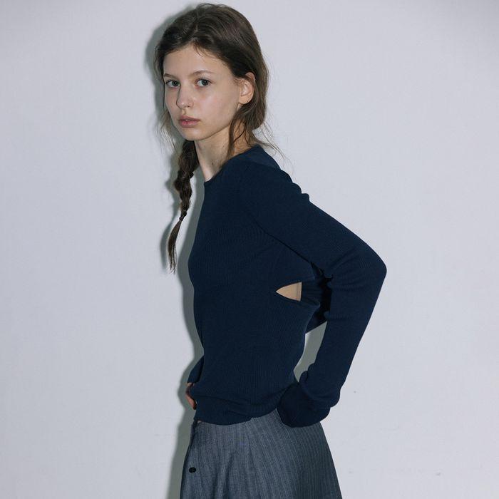 3-WAY WRAPPED KNIT TOP, NAVY