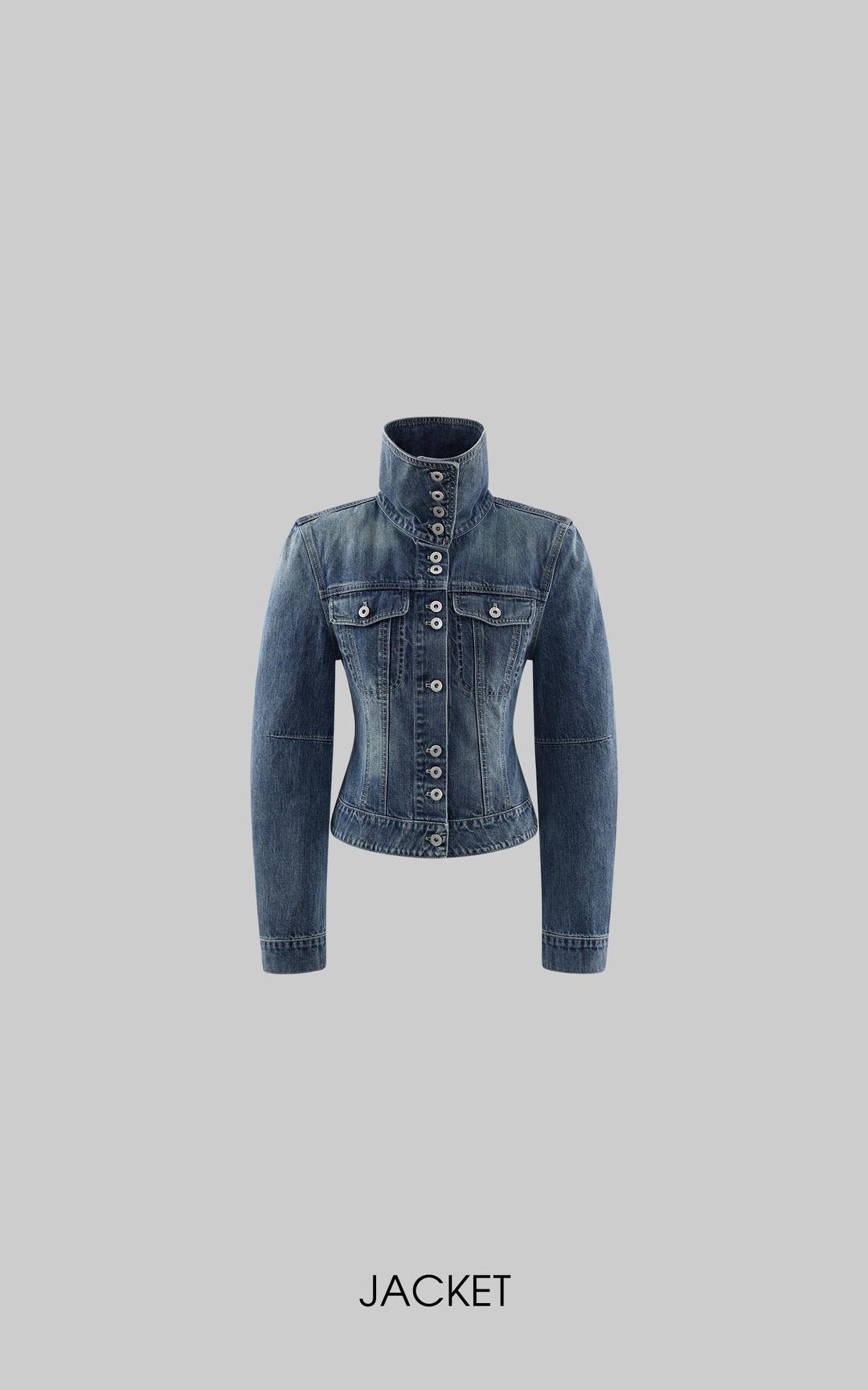 WARDEN EDGE Vintage Wash Sculpted Denim Jacket & Micro Shorts Set