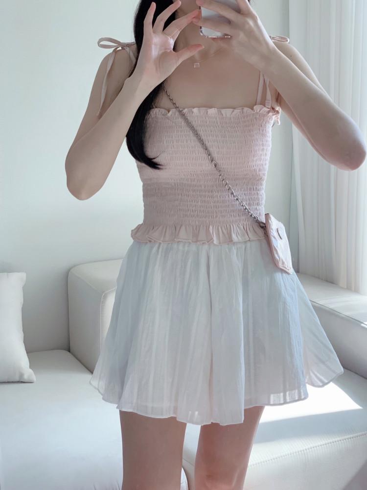 [디엠폭주🫧] Fino smoked bl 핑크 스모크 나시 블라우스