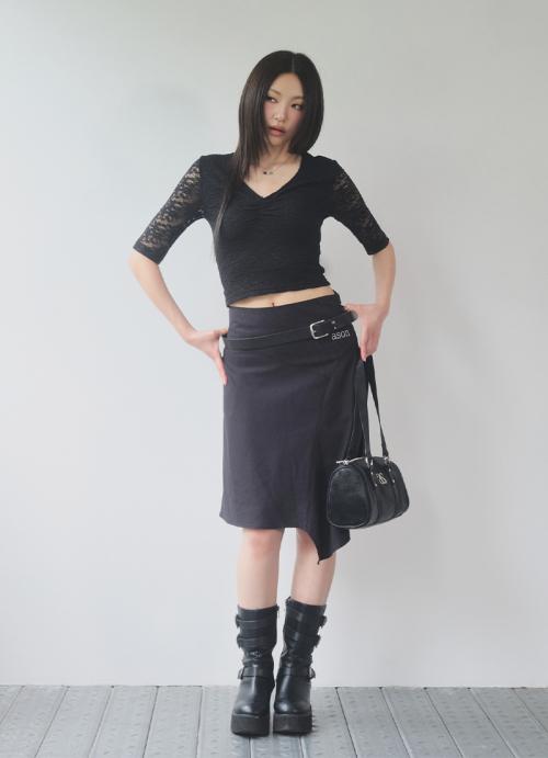 PREPPY UNBALANCE SKIRT / BLACK