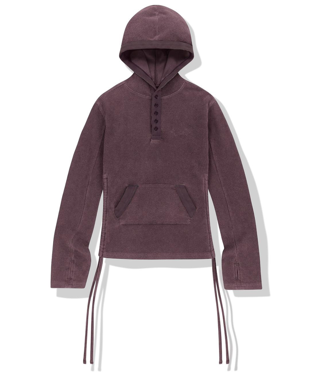 W 444 Logo Waffle Henley Neck Hood - Pink