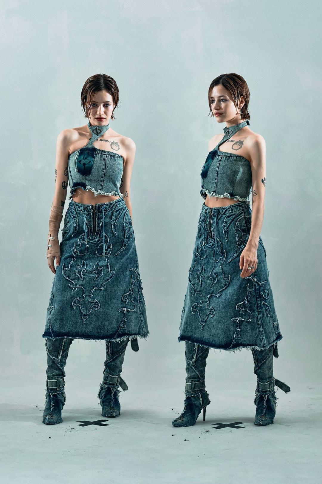 Dynasty Denim Skirt - S / BLACK