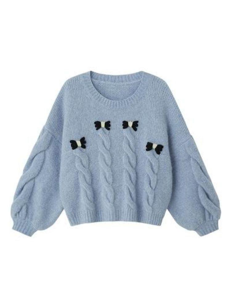 Round neck bow knitted sweater【s0000003276】