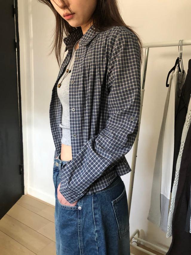 (네이비 2주 소요) 롤업 체크 셔츠 2color