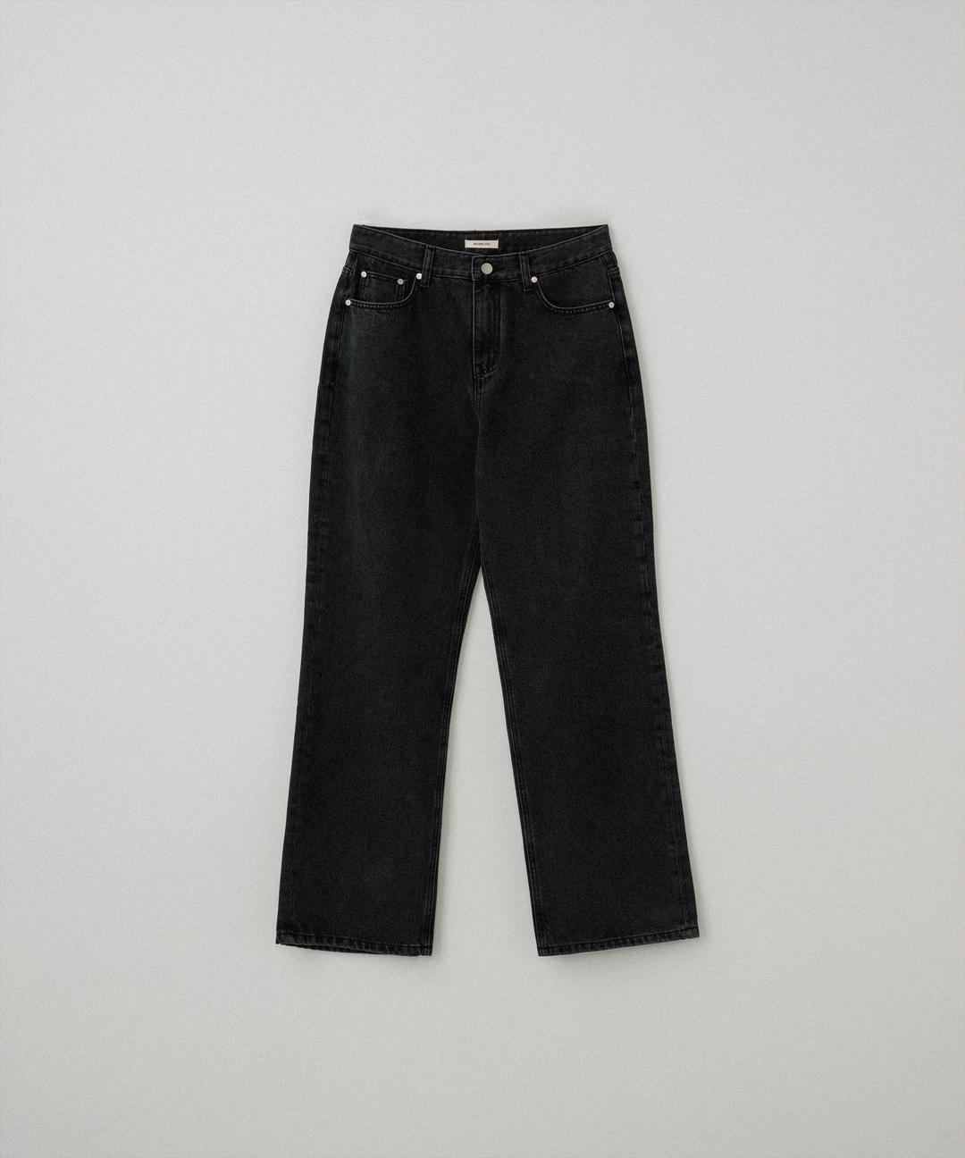 워싱 흑청 슬림 와이드 데님