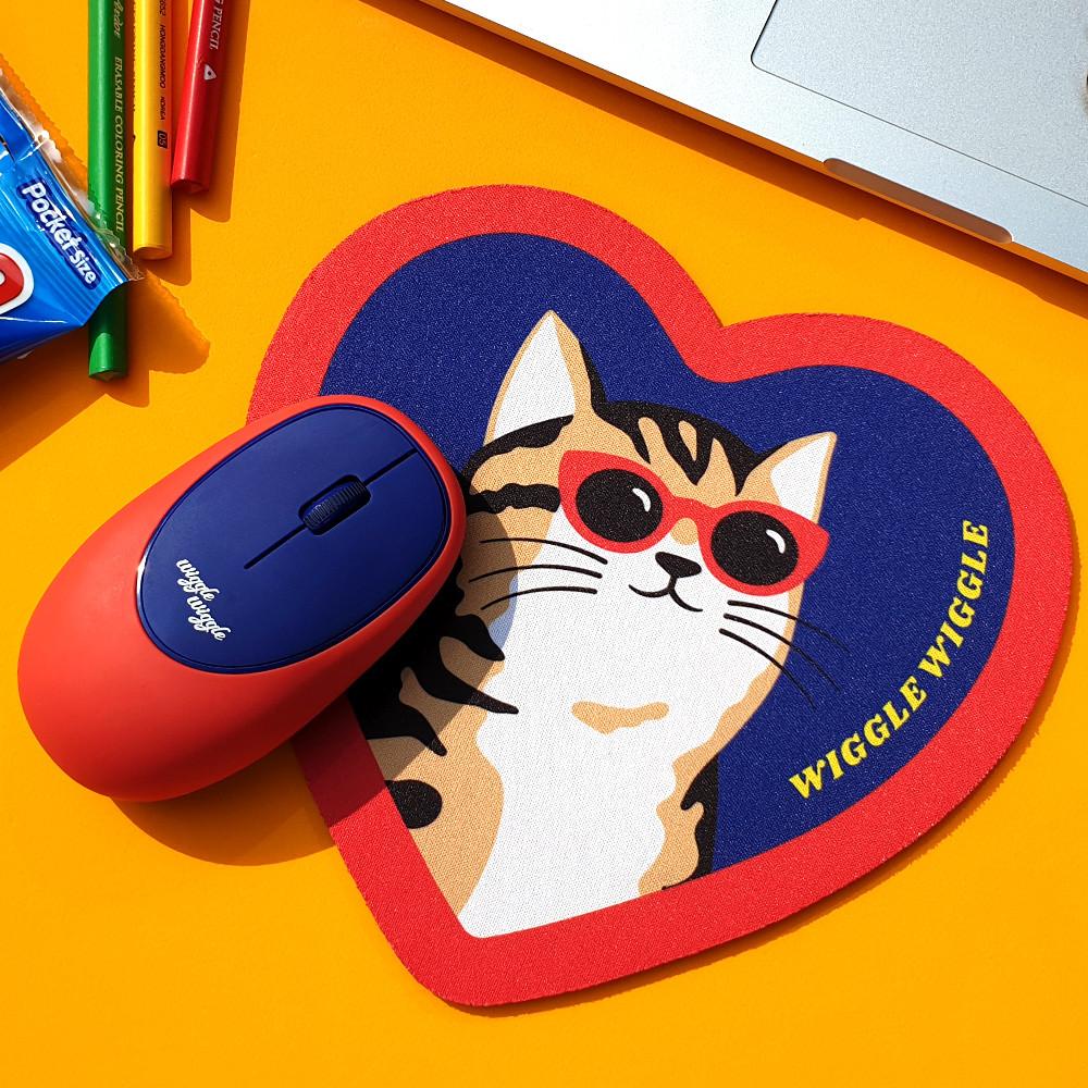 말랑 무소음 무선마우스&하트 마우스 패드SET - 고양이