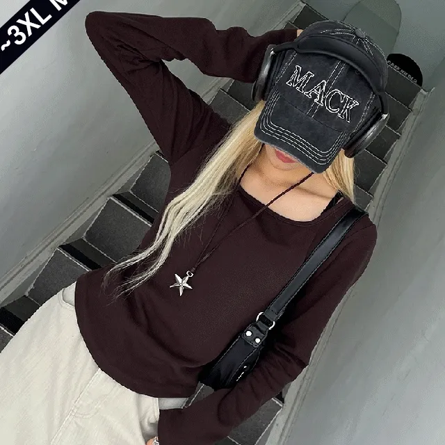 [팔뚝커버]빅사이즈맛집 스퀘어넥 긴팔 티셔츠 ~3XL사이즈 [통통제작]