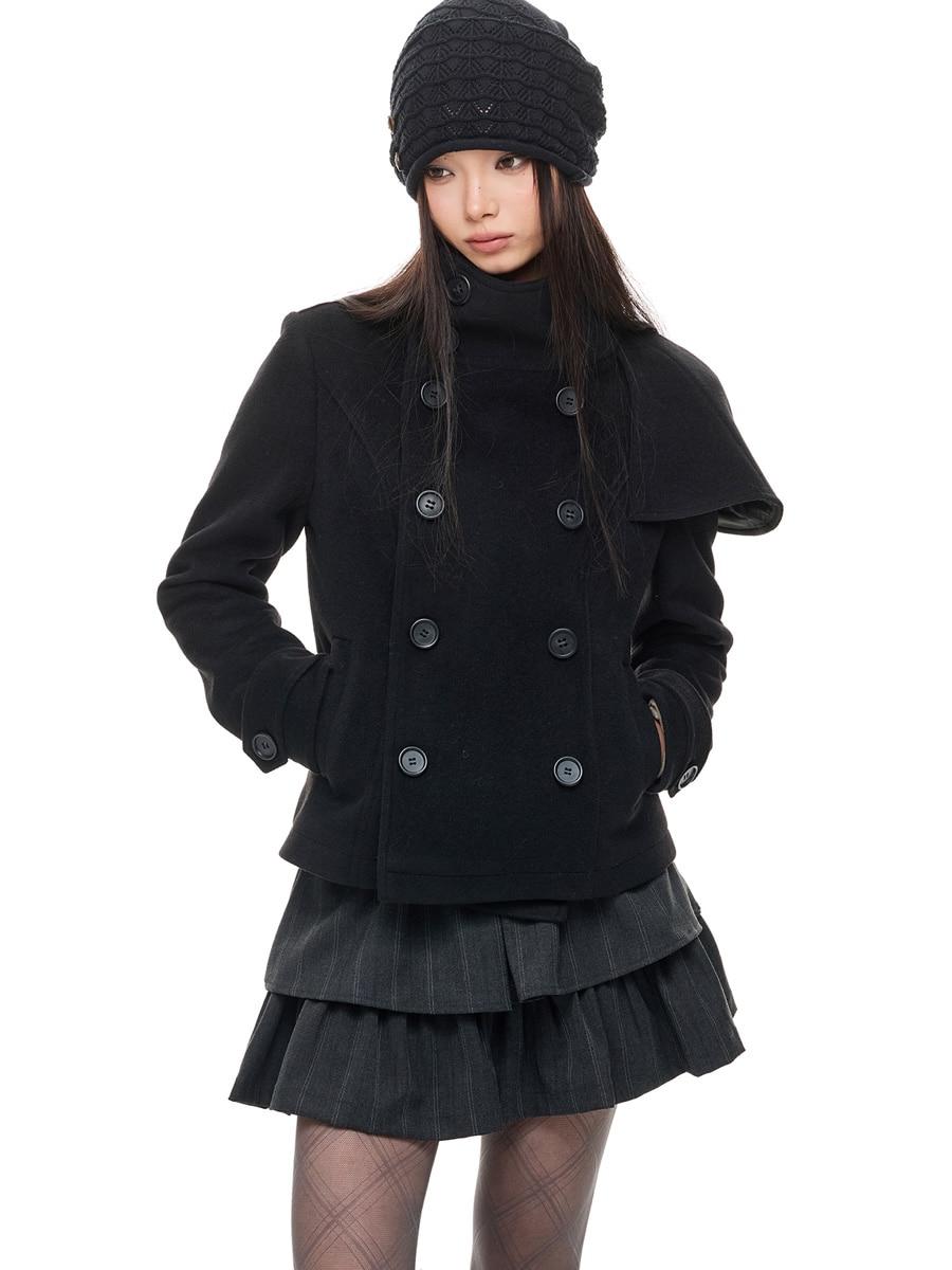 JIKOO Sheepskin Covenant French Cape Wool Coat (2color)