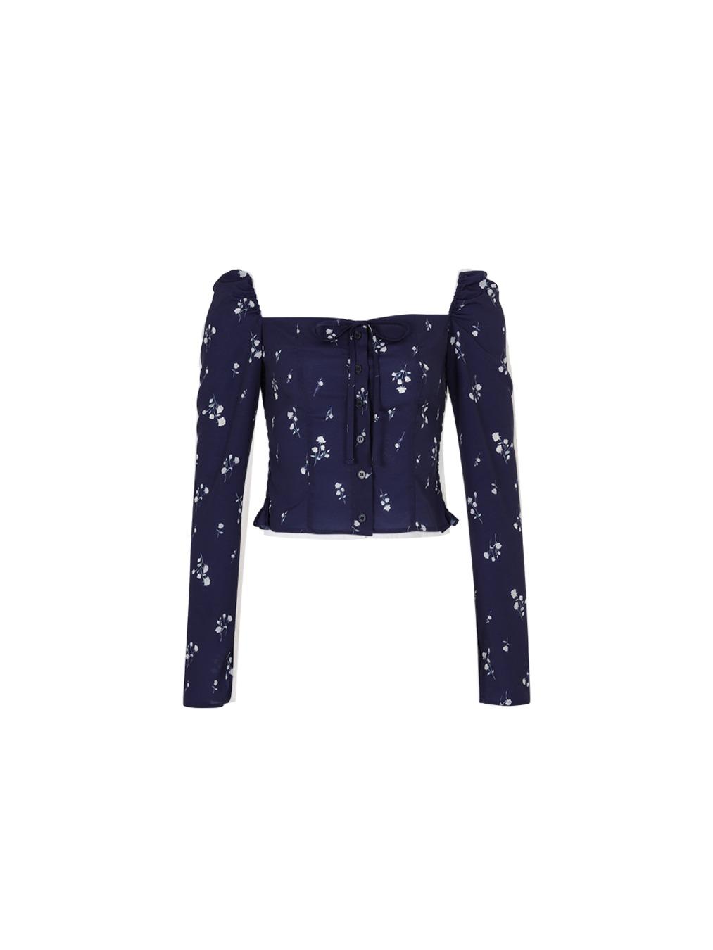 [3/18 예약배송]Ribbon square blouse (Navy)