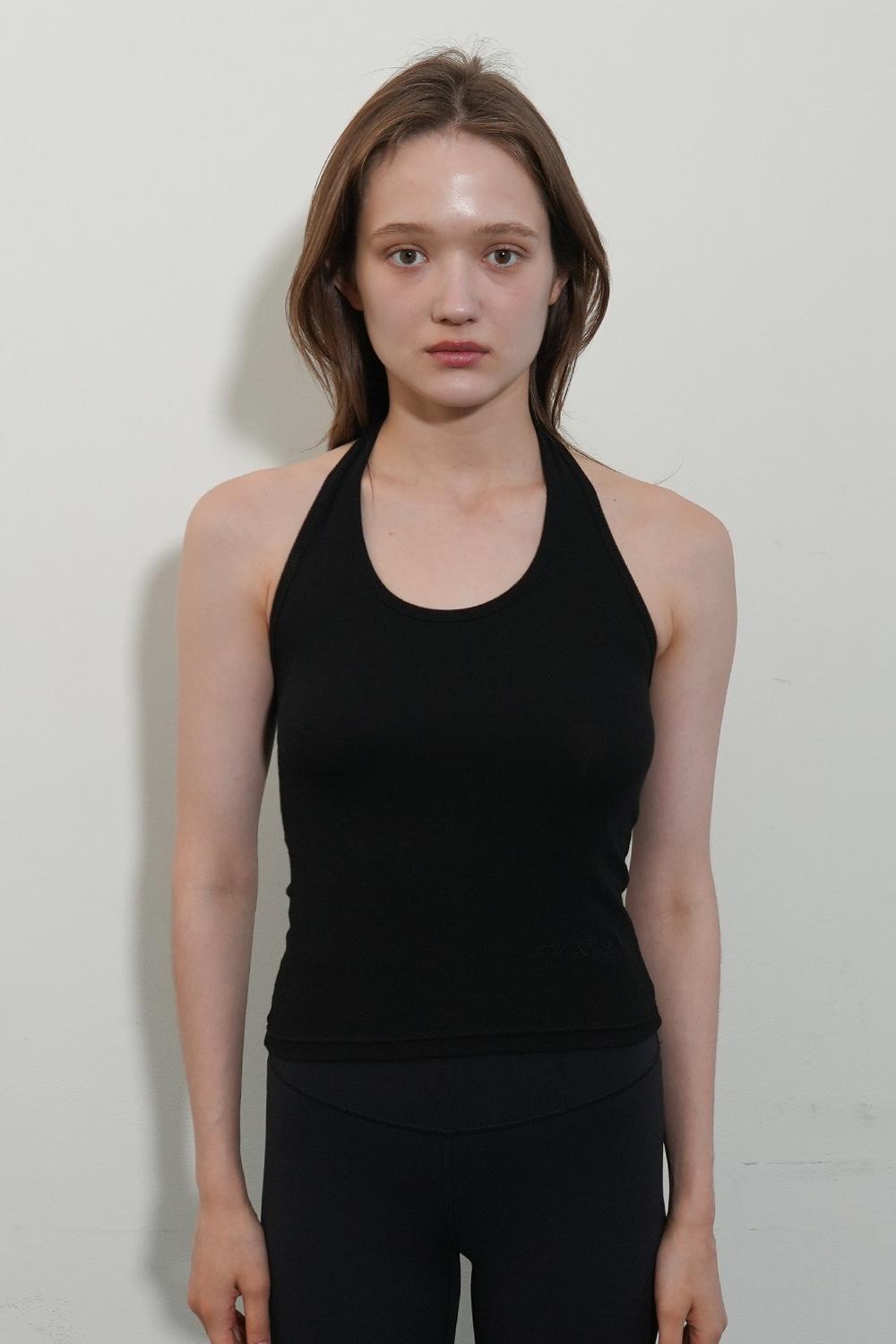 Logo Halter Tank Top-Black