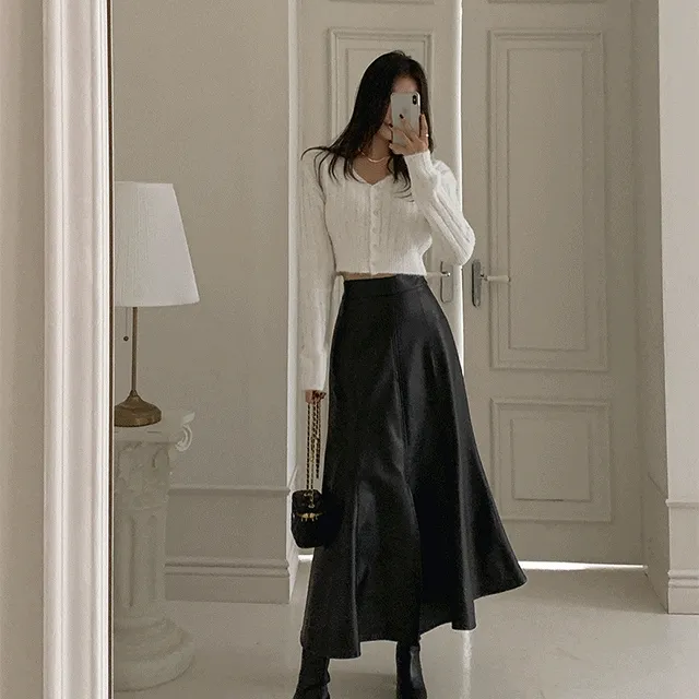 (주문폭주!)마르쉐 레더 트임 롱 스커트