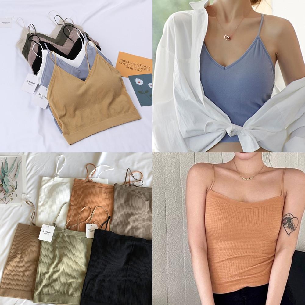 노브라 캡내장 일체형 런닝 끈 크롭 브라탑나시 심리스 인견