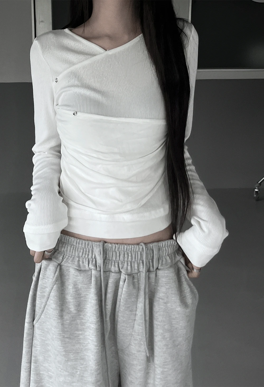 vent layered ribbed contrast T