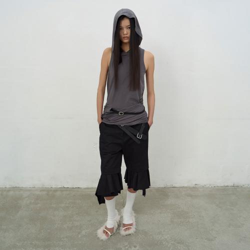 HOODED SLEEVELESS TOP (DARK GREY)