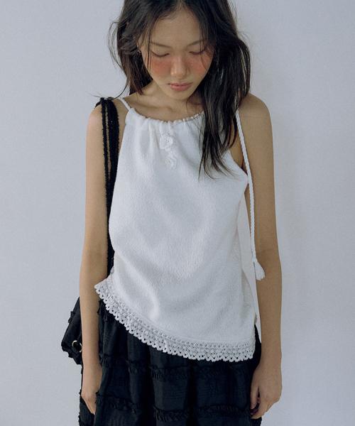 코튼 플라워 루프 탑_화이트