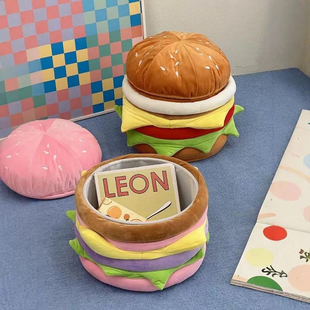 유니크 햄버거 다용도 소품 수납 바구니 스툴