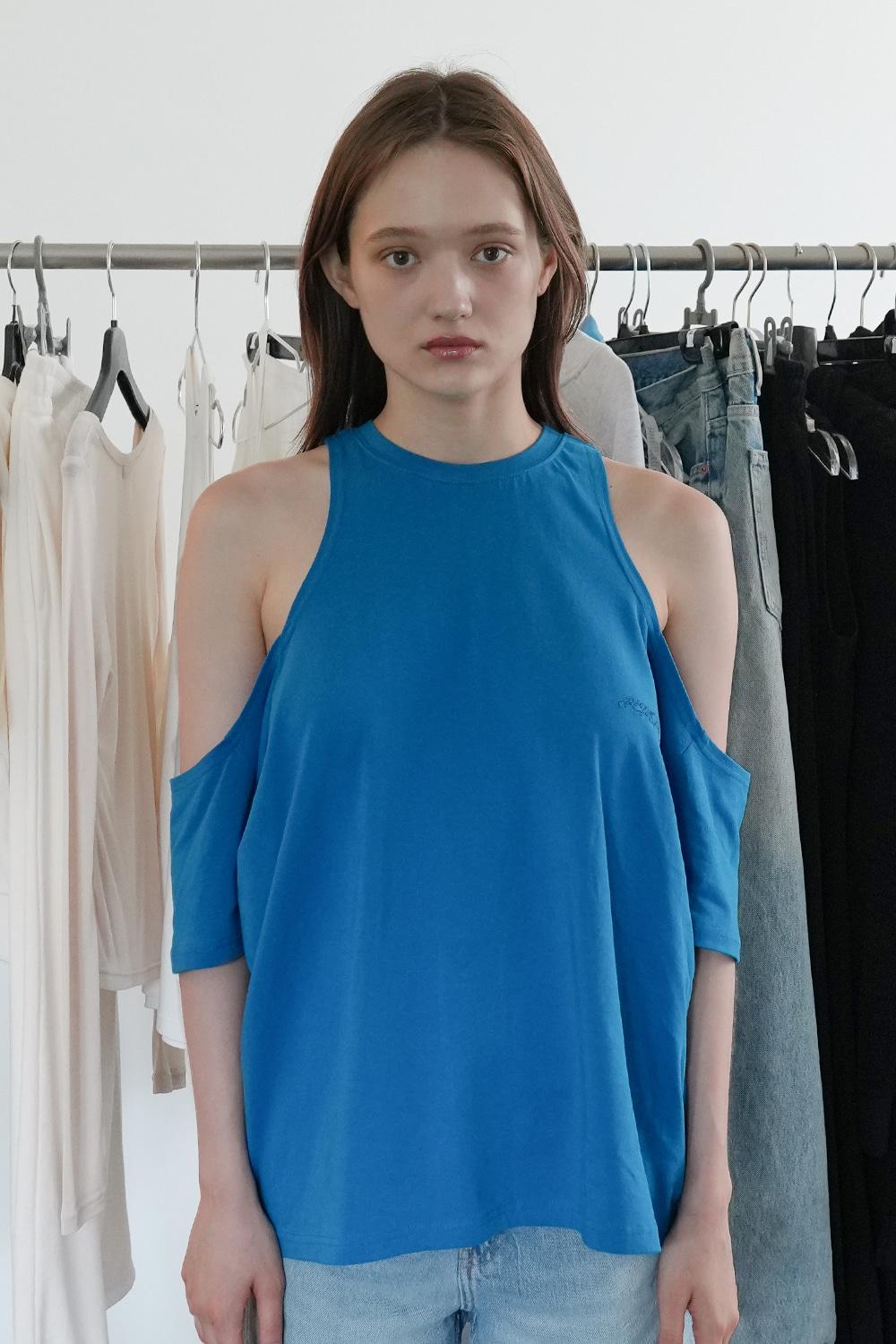 Over-fit Cut-out T-shirt-Blue