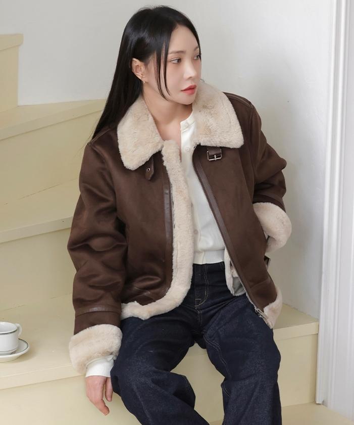 스파오 [앨리스펑크 PICK] [신세틱레더] 퍼배색 무스탕_SPJLE4VW04