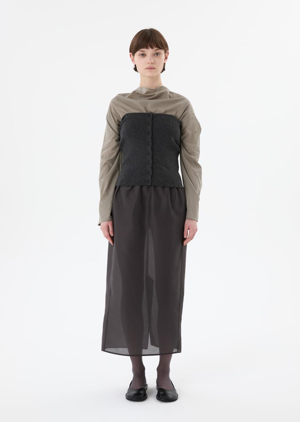 mock neck two way blouse, grey