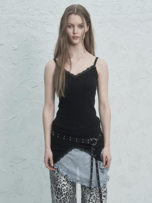 LACE UP DOWN SLEEVELESS / BLACK