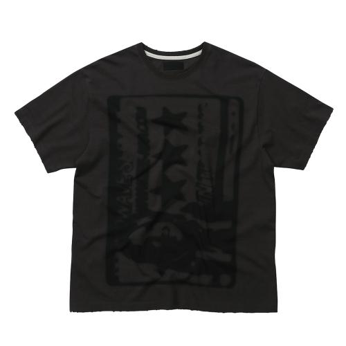 Sound Wave Artwork Damage Washing T-shirt Charcoal