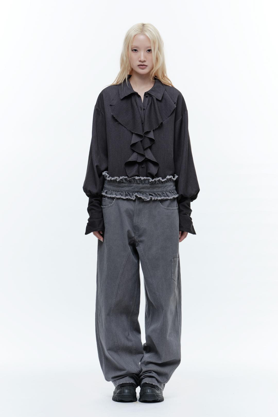 BELTED ENGINEERED JEANS WITH FRILL BELT PURPLE