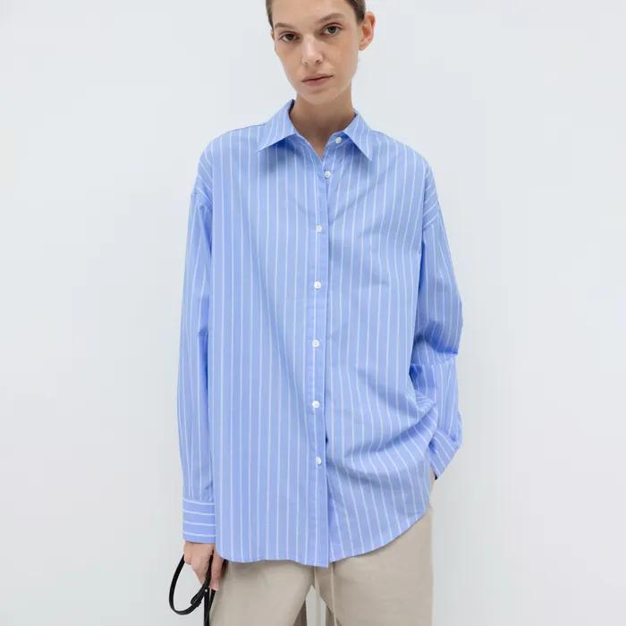 Cotton Loose Stripe Shirt (Sky Blue)