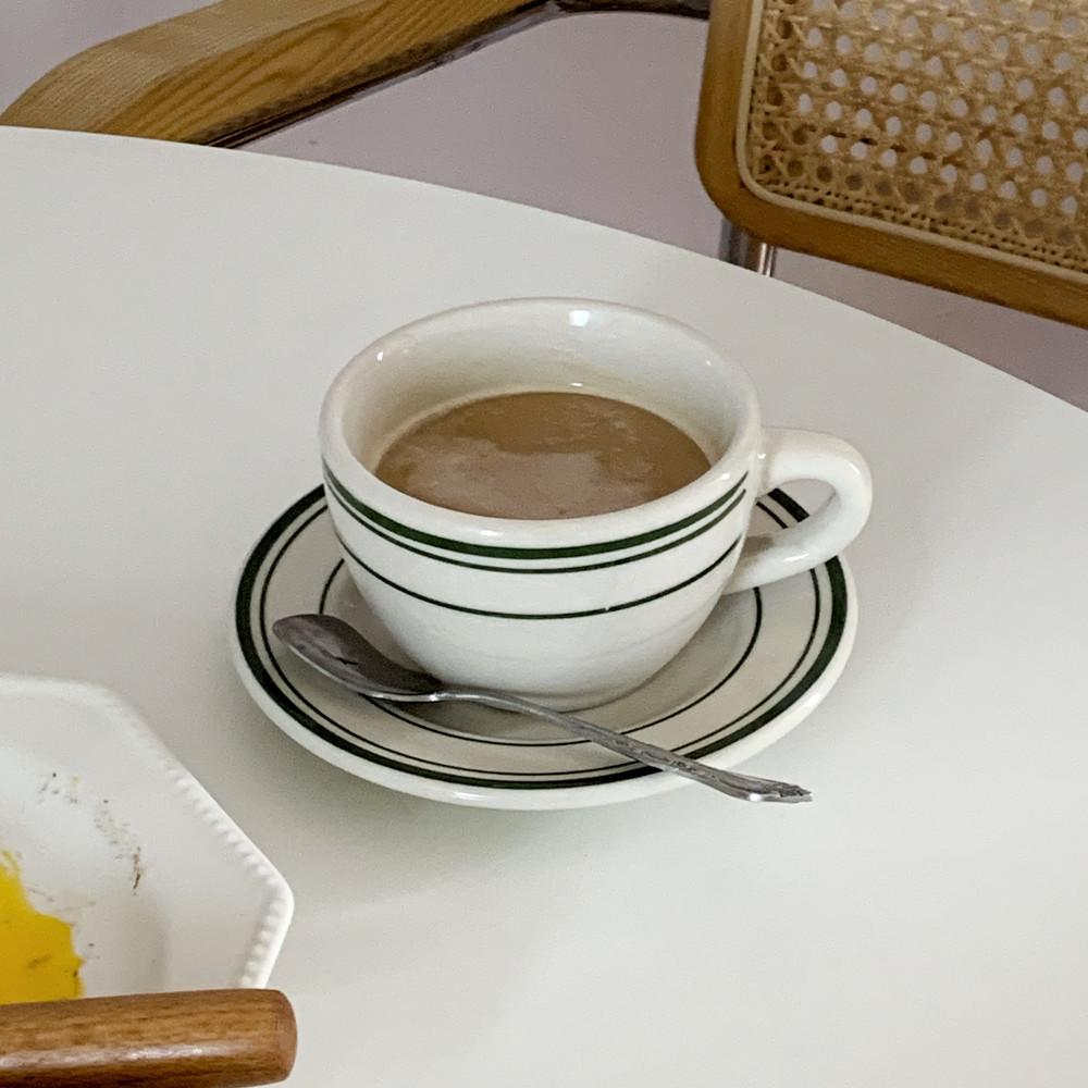 레트로 그린라인 턱스톤 찻잔 컵 소서 세트