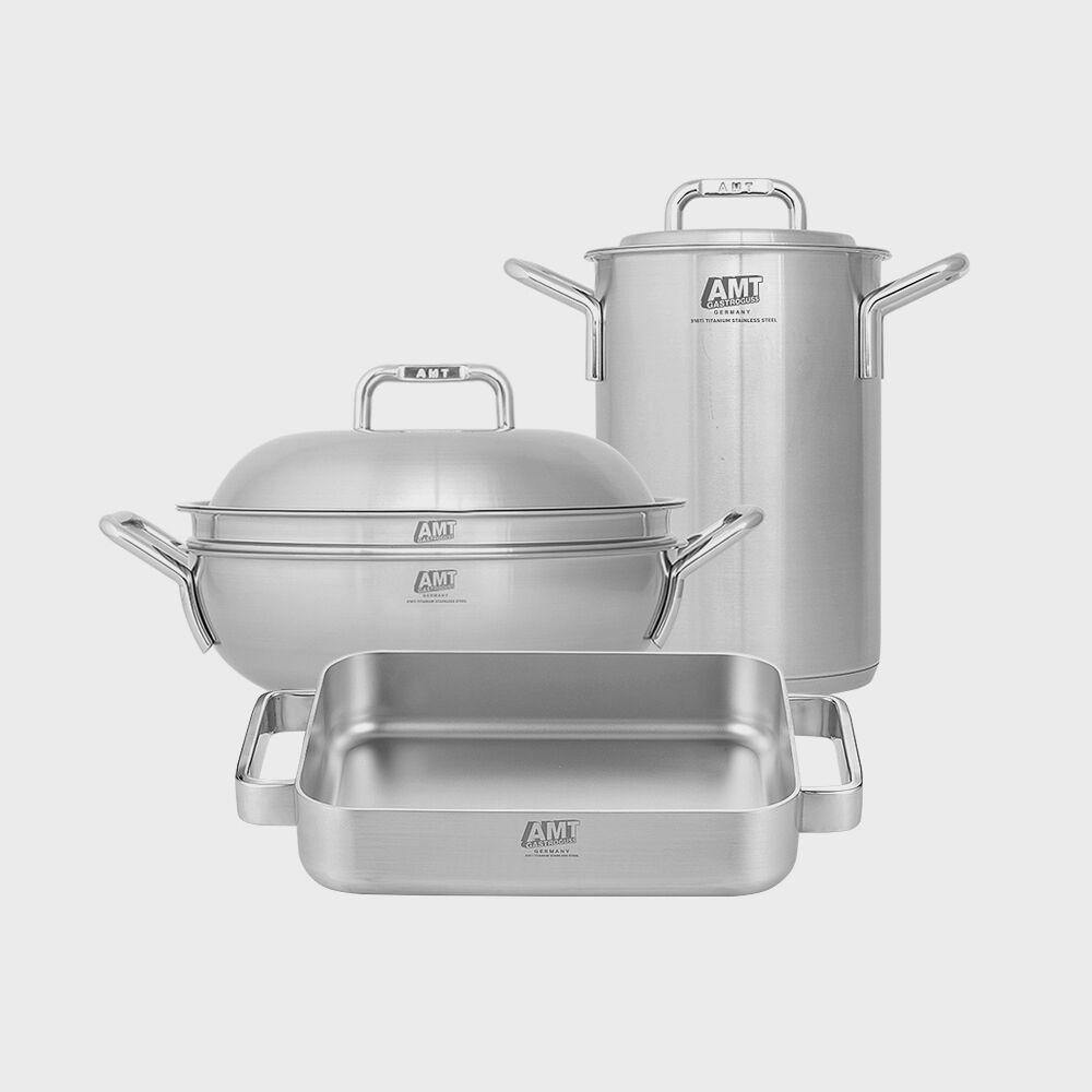 AMT 316Ti스텐 3종 세트 (샤프 16cm 파스타팟+샤프 28cm 파티웍+프로 사각그리들팬)