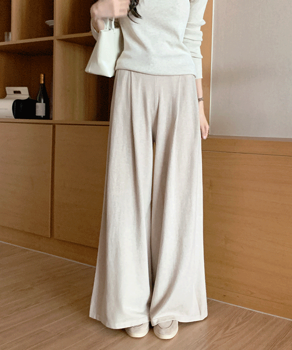 퍼빗 컴포터블 핀턱 와이드 밴딩 니트팬츠 - 3color