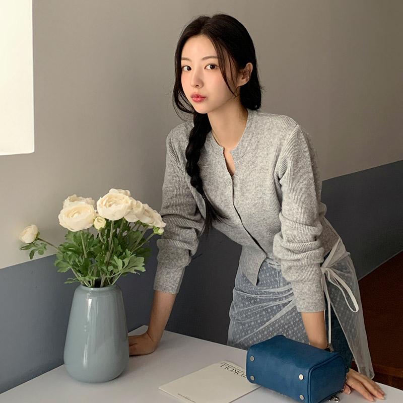 (2가지넥/이태리코튼♥)[🔥아뜨데이 앵콜할인🔥]🚚부분당일발송 10만장 돌파✨ [울함유]  모네 라운드넥 V넥 니트 벚꽃룩 골지 브이넥 가디건 가디건 cd2804