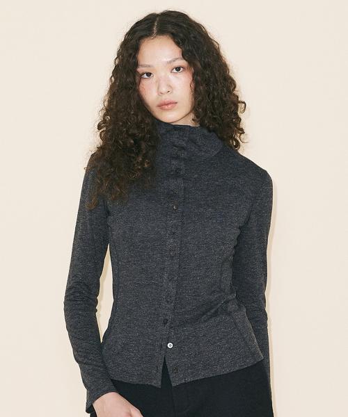 버튼 리버시블 티셔츠 - 차콜