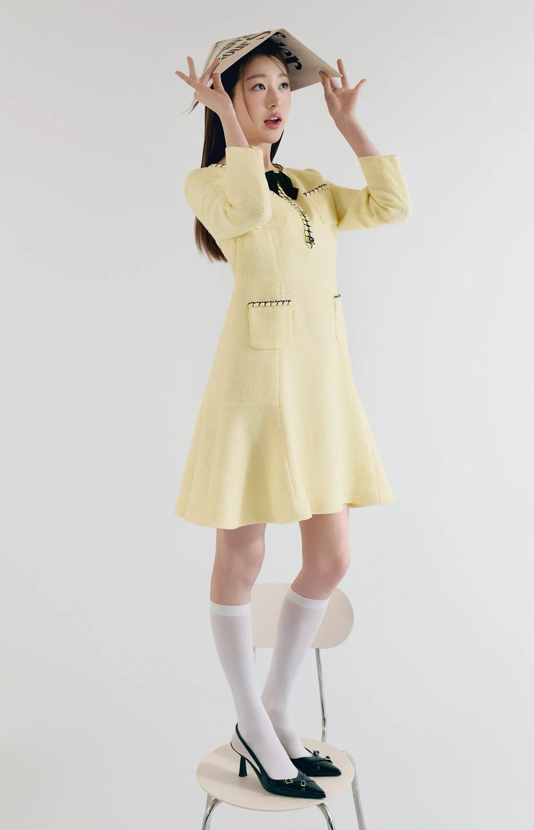 리본브로치 포켓 플레어 원피스(장다아 착용)