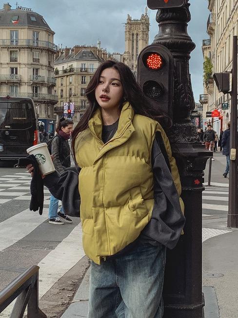 범블링 레더 조끼 패딩