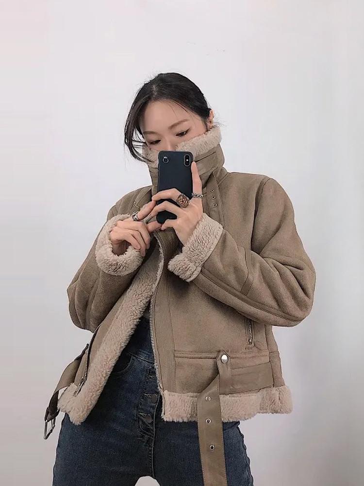 하이퀄 스웨이드점퍼 하이넥버클 숏크롭무스탕