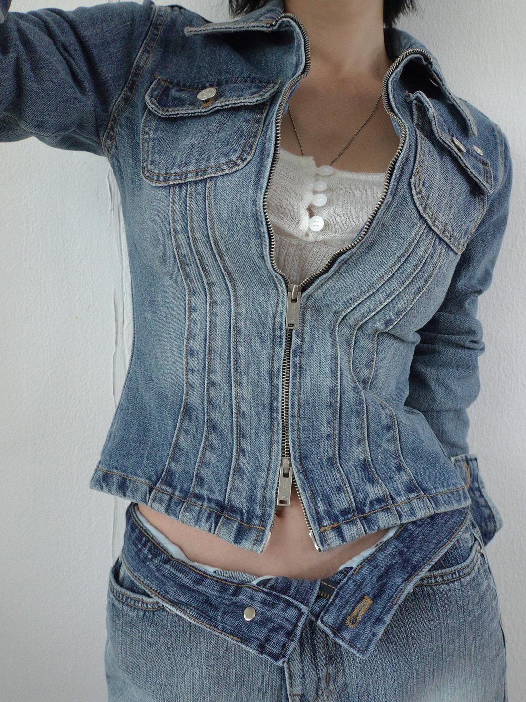 Corset Denim Zip-Up
