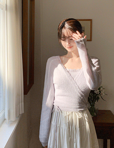 밀크코코아 New5%.Ballet Wrap Cardigan Two-Piece Set