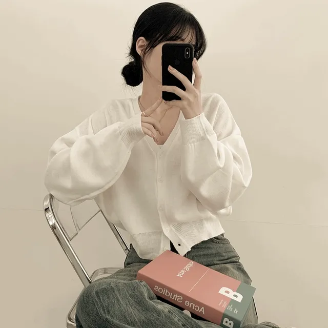 [팔뚝살커버!] 여리여리~ 박시핏 세미크롭 브이넥 가디건 빅사이즈