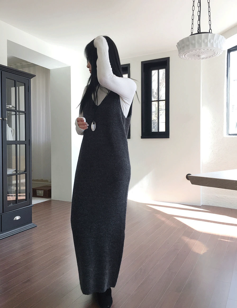 브이 롱 니트 원피스 (2color)