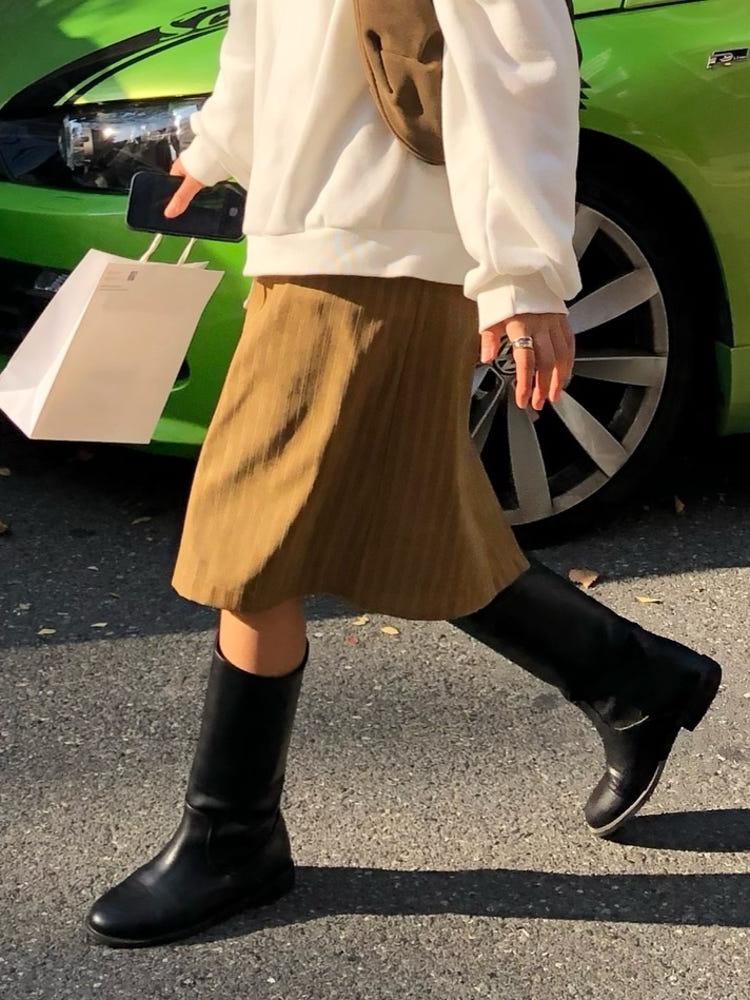 유즈얼 스트라이프 미디 스커트 2color