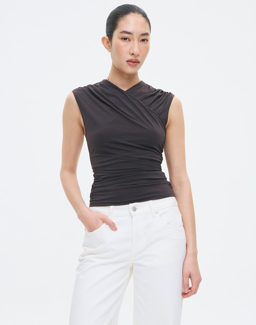 Crossover Neck Ruched Top
