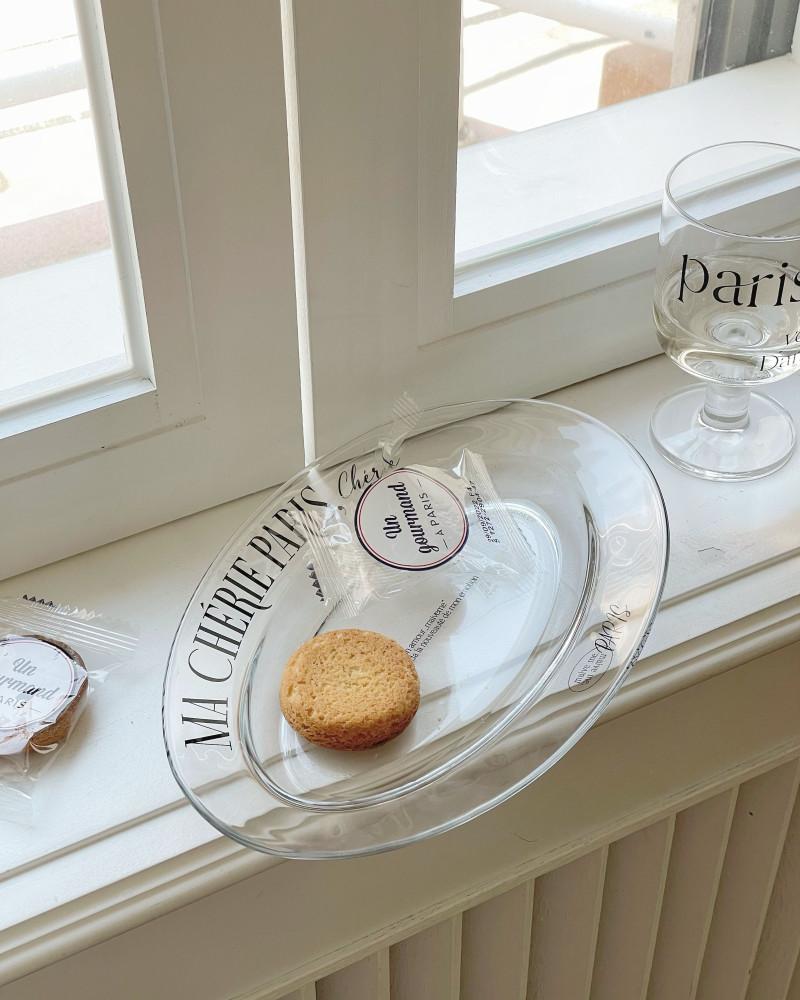 6월입고 메이브미제작 마쉐리 파리 오발 플레이트 레터링 유리접시