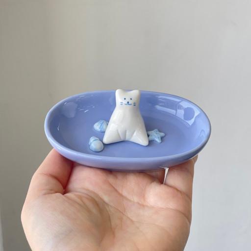 고양이 반지걸이 블루 악세사리트레이