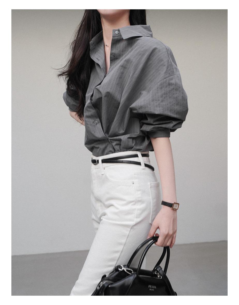 [7일소요] 시몬 사이드 버튼 스트라이프 셔츠 [잉크차콜]