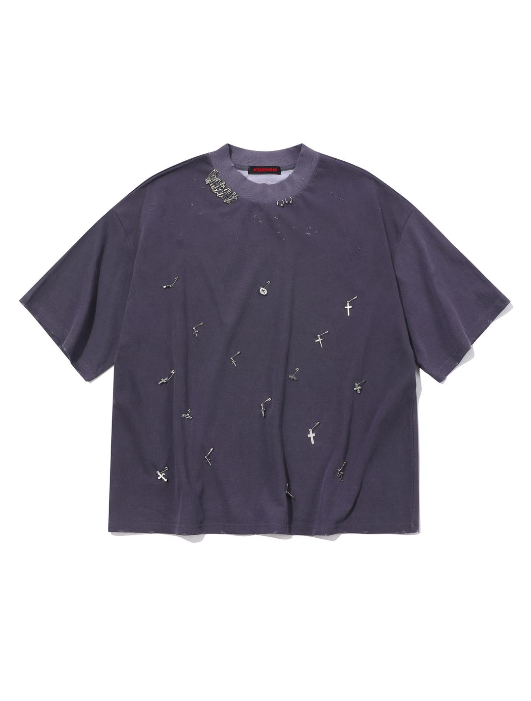 PIERCING PIGMENT CROSS T-SHIRT - [DARK PURPLE]