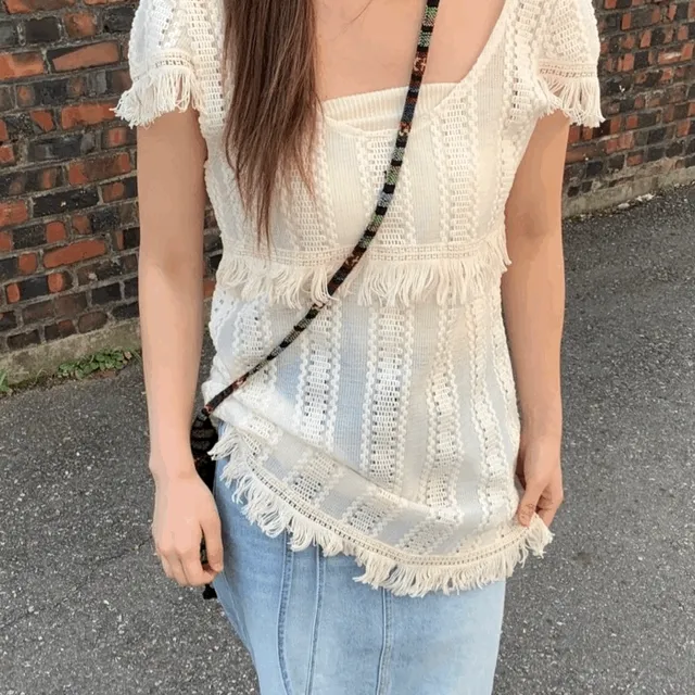 [레이어드룩🫧/빈티지] 보니 테슬 프렌지 레이스 나시 민소매 원피스