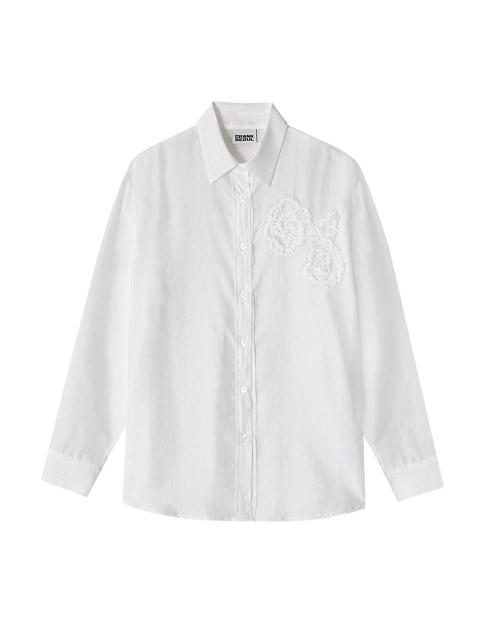 FLOWER STRIPED SHEER SHIRT_WHITE