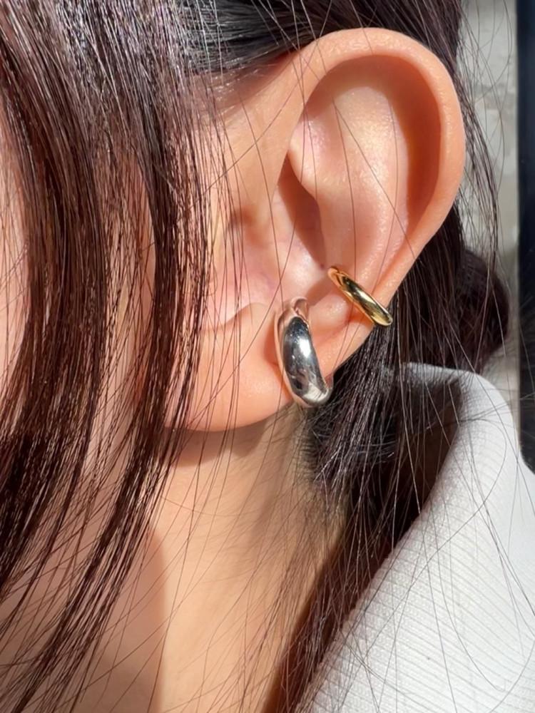남녀공용 플랫2 은 실버 볼드 링 남자 여자 귓바퀴 피어싱 이어커프